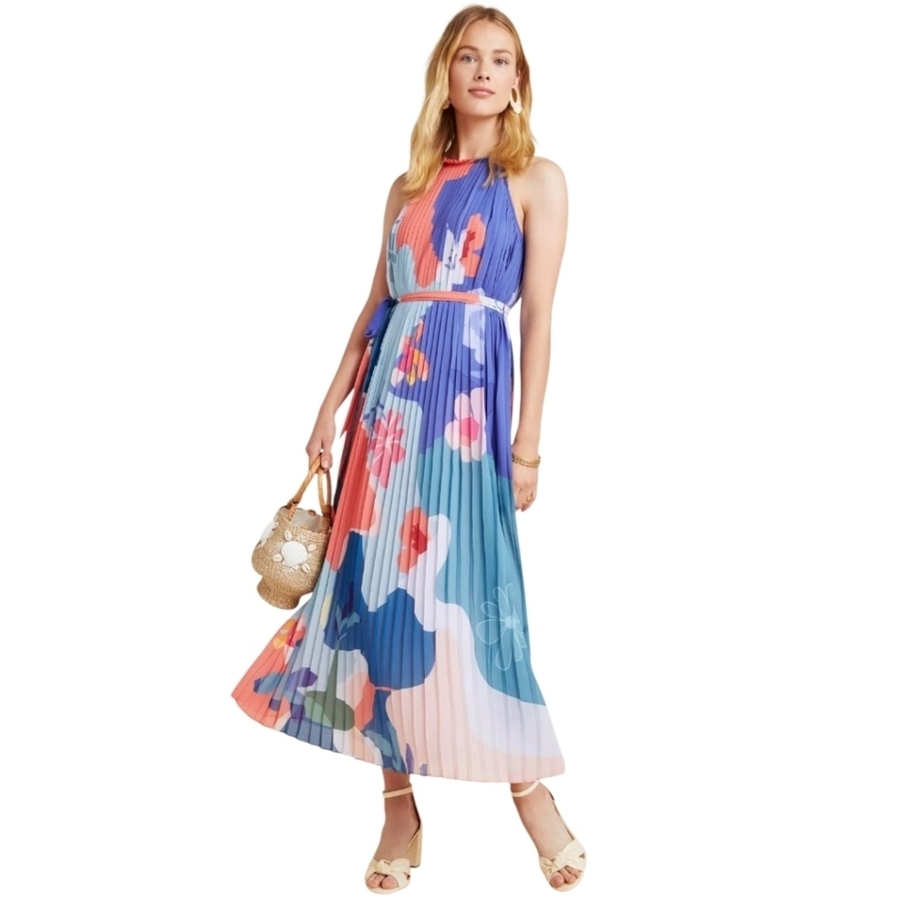 Pankaj & Nidhi Anthropologie Encanta Pleated Dress Size Large‎